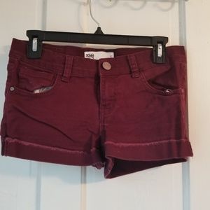 Red denim shorts